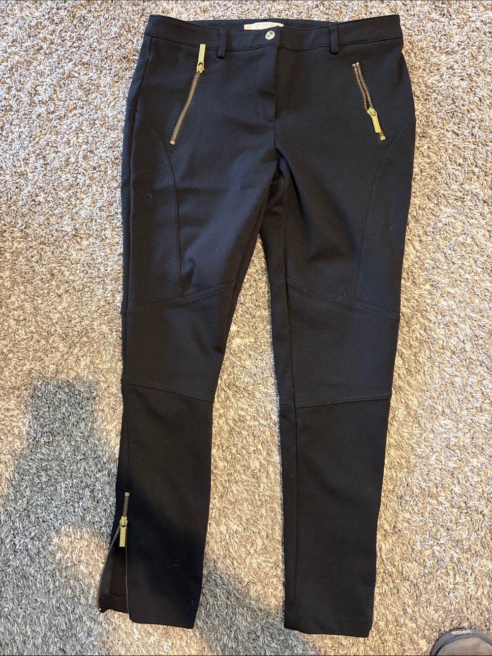 Michael Kors Black Skinny Ponte Pants with Branded Button